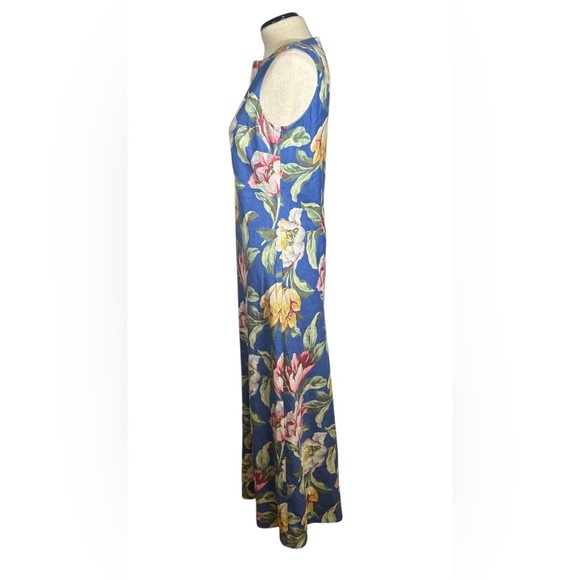 Ralph Lauren Blue Floral Sleeveless Maxi Dress. 100% Linen. Size 6. Quiet Luxury - Picture 2 of 14